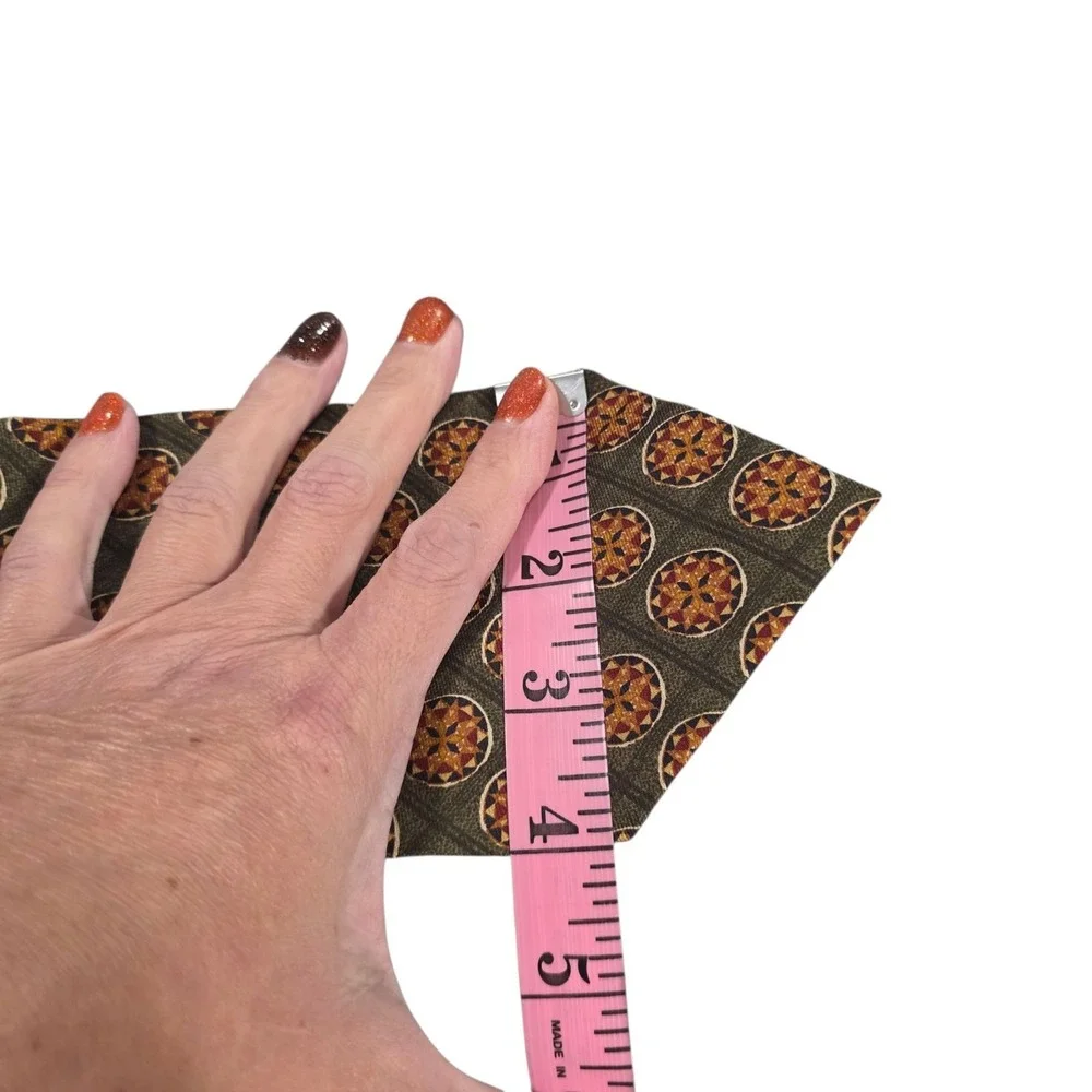Vintage J.CREW Silk Medallion Pattern Tie Green Orange Men's Luxury Neckwear‎